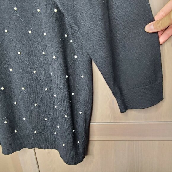 Elle Pearl Accent Black Sweater X-Large Womens 3/4 Sleeve Boatneck Pullover - Picture 4 of 12